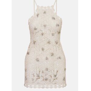 LOVESHACKFANCY Cream Crochet and Embellished Considine Mini Dress